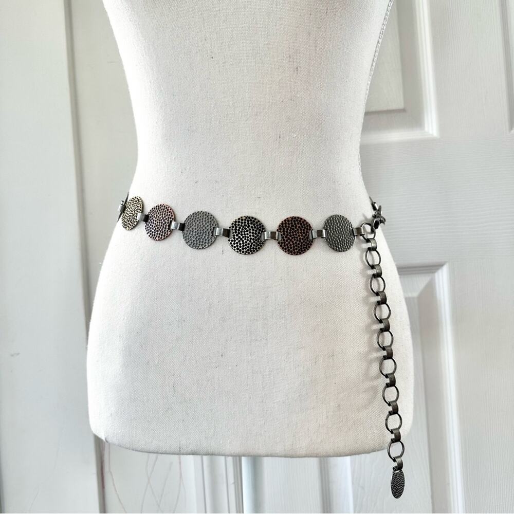 Vintage Metal Mixed Color Hammered Round Coin Plate Chain Link Belt One Size
